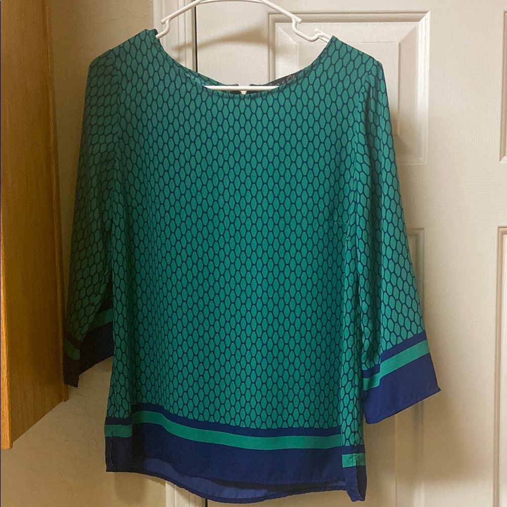 Rose & Olive Green Geometric 3/4 Sleeve Blouse